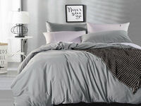 King Size Pure Cotton Vintage Washed Quilt Cover Set (Pewter Color)