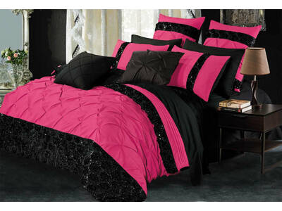 Pavia Hot Pink Black Quilt Cover Set In Super King Queen Size